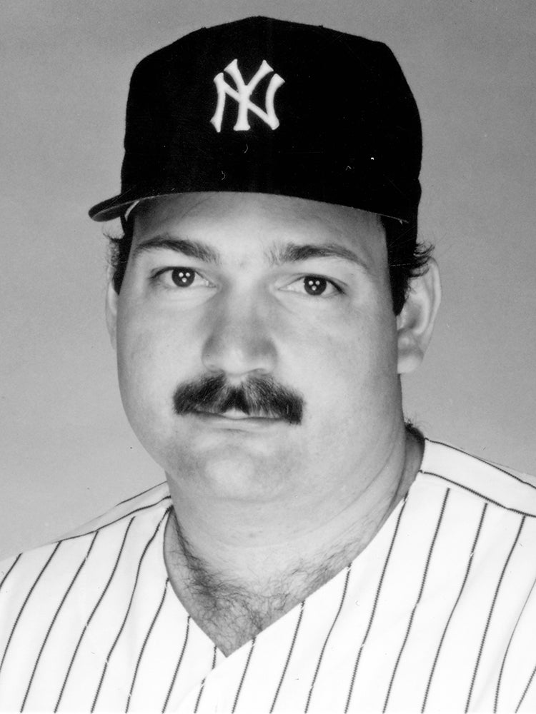 Head and shoulders portrait of Steve Balboni in Yankees uniform
